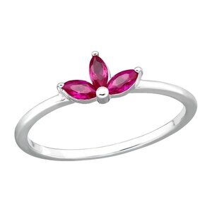 Sterling Silver Ruby CZ Dainty Flower Ring